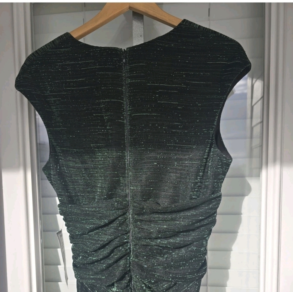 $269 Betsy & Adam Metallic Cap-Sleeve Surplice Gown Sz 12 Green Women Wedding - Picture 12 of 14